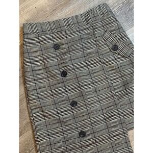 CHRISELLE LIM Plaid Button Front Mini Skirt Womens XS‎ Black White Red Accent
